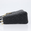Christian Dior Lady Dior Canage Hand Bag Lamb Skin 2way Black Gold Auth 199180M-4