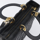 Christian Dior Lady Dior Canage Hand Bag Lamb Skin 2way Black Gold Auth 199180M-6
