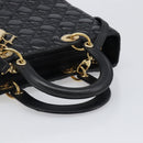 Christian Dior Lady Dior Canage Hand Bag Lamb Skin 2way Black Gold Auth 199180M-7