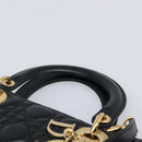 Christian Dior Lady Dior Canage Hand Bag Lamb Skin 2way Black Gold Auth 199180M-14