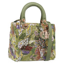 Christian Dior Lady Dior Hand Bag Beads 2way Green Gold Tone Auth 199181SM-1