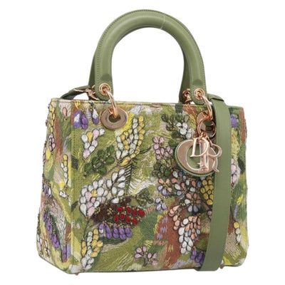 Christian Dior Lady Dior Hand Bag Beads 2way Green Gold Tone Auth 199181SM