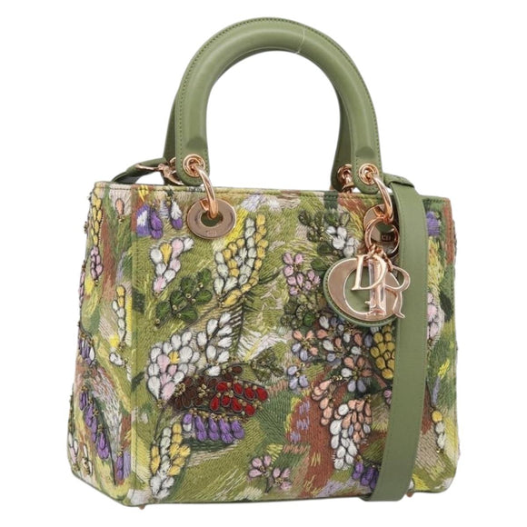Christian Dior Lady Dior Hand Bag Beads 2way Green Gold Tone Auth 199181SM