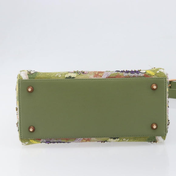 Christian Dior Lady Dior Hand Bag Beads 2way Green Gold Tone Auth 199181SM