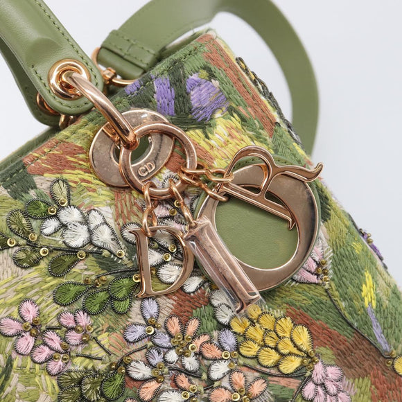 Christian Dior Lady Dior Hand Bag Beads 2way Green Gold Tone Auth 199181SM