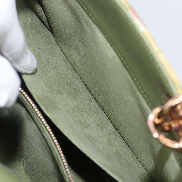 Christian Dior Lady Dior Hand Bag Beads 2way Green Gold Tone Auth 199181SM