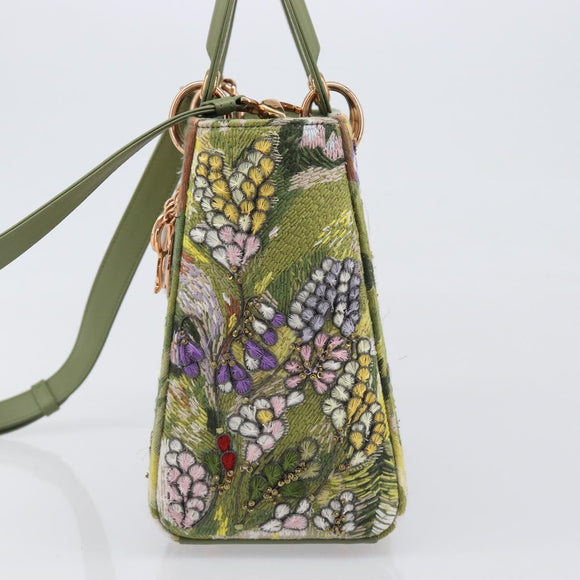 Christian Dior Lady Dior Hand Bag Beads 2way Green Gold Tone Auth 199181SM