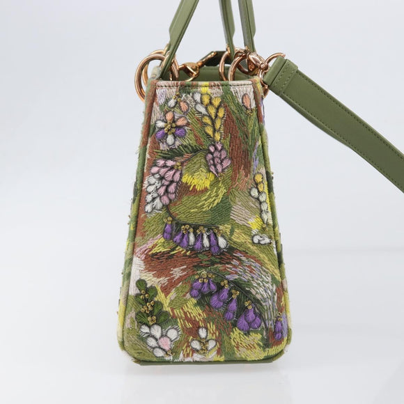 Christian Dior Lady Dior Hand Bag Beads 2way Green Gold Tone Auth 199181SM