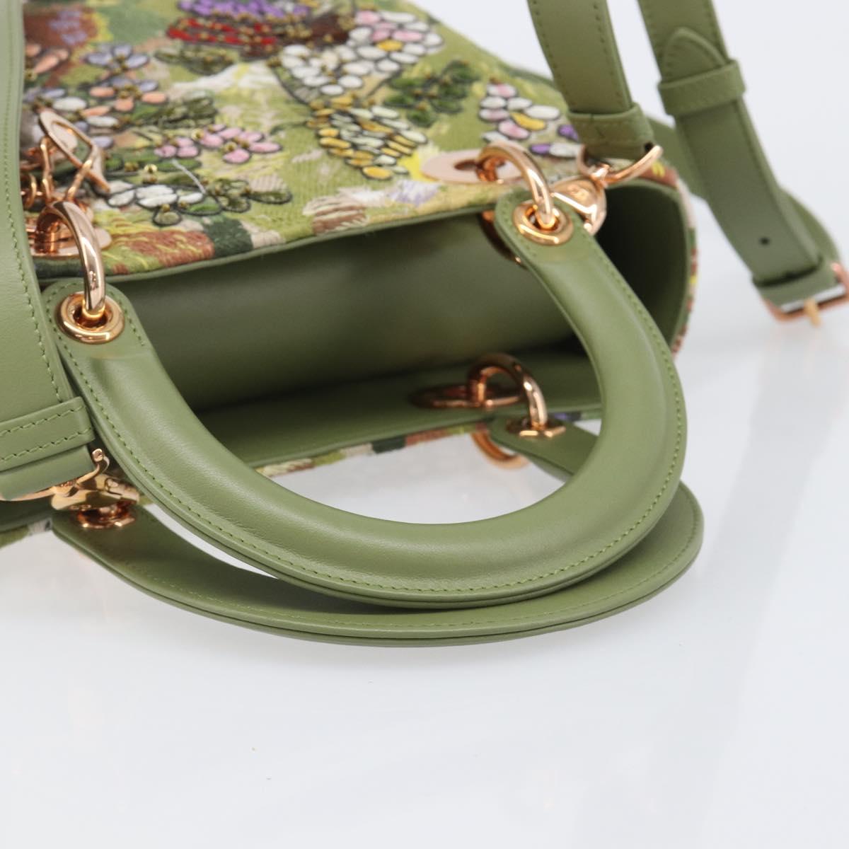 Christian Dior Lady Dior Hand Bag Beads 2way Green Gold Tone Auth