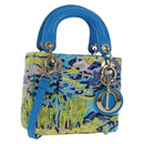 Christian Dior Lady Dior Hand Bag Beads 2way Blue Gold Tone Auth 199182SM-1