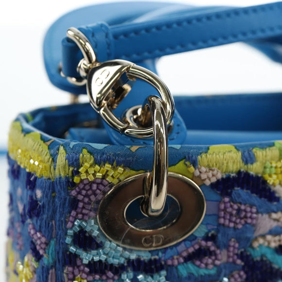 Christian Dior Lady Dior Hand Bag Beads 2way Blue Gold Tone Auth 199182SM