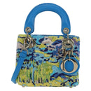 Christian Dior Lady Dior Hand Bag Beads 2way Blue Gold Tone Auth 199182SM-13