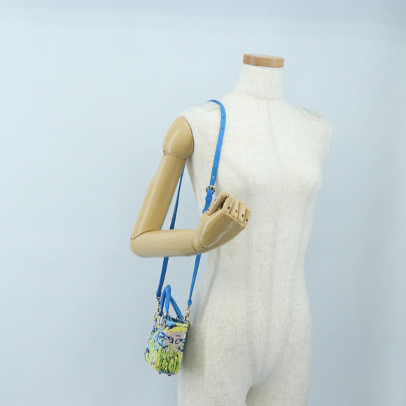 Christian Dior Lady Dior Hand Bag Beads 2way Blue Gold Tone Auth 199182SM