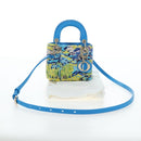 Christian Dior Lady Dior Hand Bag Beads 2way Blue Gold Tone Auth 199182SM-12