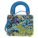 Christian Dior Lady Dior Hand Bag Beads 2way Blue Gold Tone Auth 199182SM-2