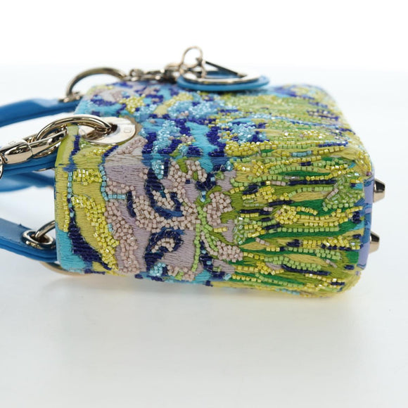 Christian Dior Lady Dior Hand Bag Beads 2way Blue Gold Tone Auth 199182SM