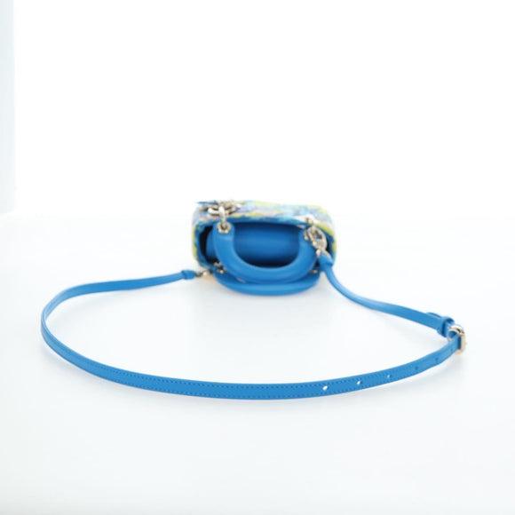 Christian Dior Lady Dior Hand Bag Beads 2way Blue Gold Tone Auth 199182SM