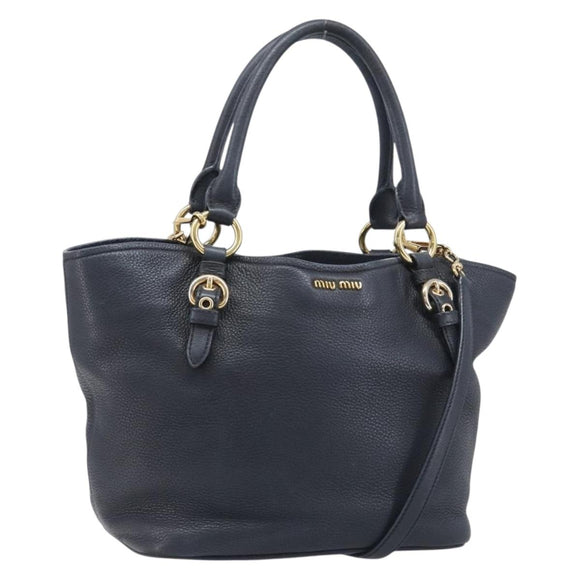 Miu Miu Hand Bag Leather 2way Black Gold Auth 199190A