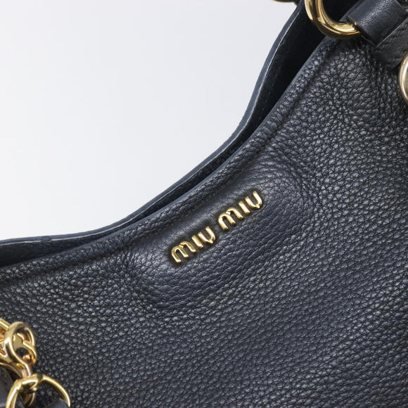 Miu Miu Hand Bag Leather 2way Black Gold Auth 199190A