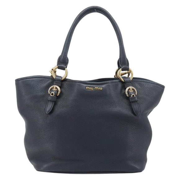 Miu Miu Hand Bag Leather 2way Black Gold Auth 199190A