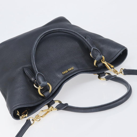 Miu Miu Hand Bag Leather 2way Black Gold Auth 199190A