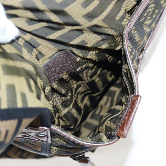 FENDI Zucca Canvas Shoulder Bag Brown Black Auth 199194V