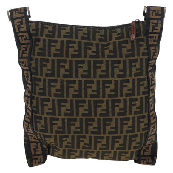 FENDI Zucca Canvas Shoulder Bag Brown Black Auth 199194V