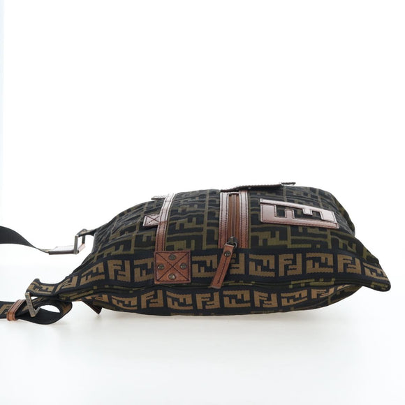 FENDI Zucca Canvas Shoulder Bag Brown Black Auth 199194V