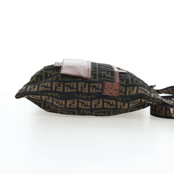FENDI Zucca Canvas Shoulder Bag Brown Black Auth 199194V