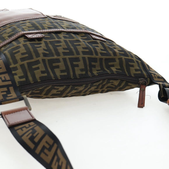 FENDI Zucca Canvas Shoulder Bag Brown Black Auth 199194V