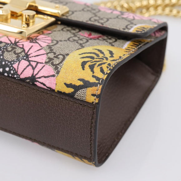 GUCCI GG Supreme Chain Shoulder Bag PVC Beige Gold 409487 Auth 199195SAM