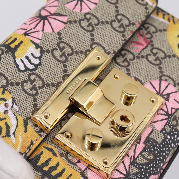 GUCCI GG Supreme Chain Shoulder Bag PVC Beige Gold 409487 Auth 199195SAM