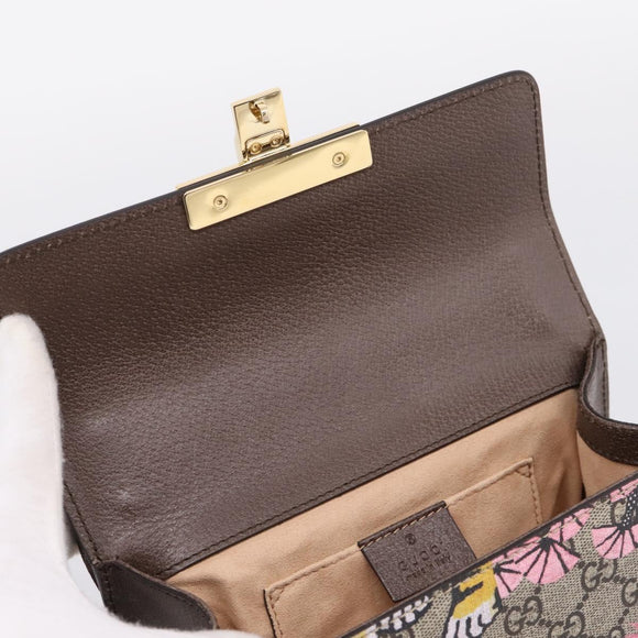 GUCCI GG Supreme Chain Shoulder Bag PVC Beige Gold 409487 Auth 199195SAM