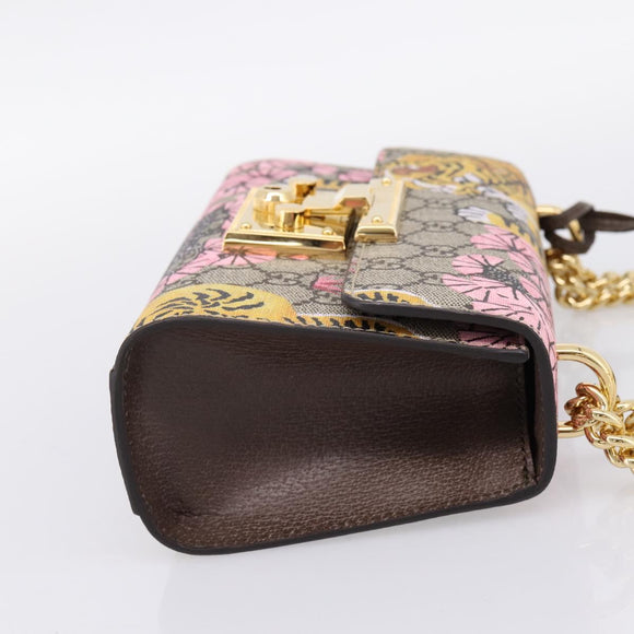 GUCCI GG Supreme Chain Shoulder Bag PVC Beige Gold 409487 Auth 199195SAM