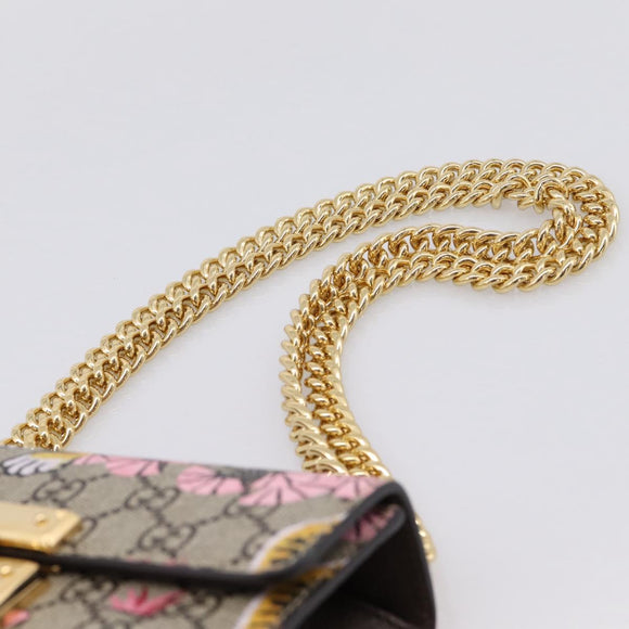GUCCI GG Supreme Chain Shoulder Bag PVC Beige Gold 409487 Auth 199195SAM