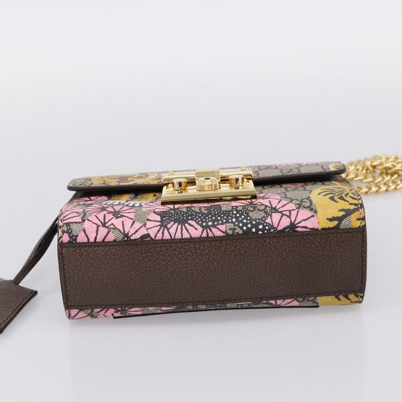 GUCCI GG Supreme Chain Shoulder Bag PVC Beige Gold 409487 Auth 199195SAM