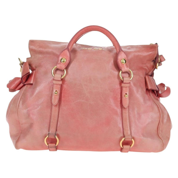 Miu Miu Hand Bag Vitello Lux Leather 2way Pink Gold Auth 199199V
