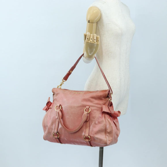 Miu Miu Hand Bag Vitello Lux Leather 2way Pink Gold Auth 199199V