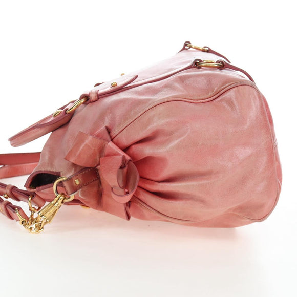 Miu Miu Hand Bag Vitello Lux Leather 2way Pink Gold Auth 199199V