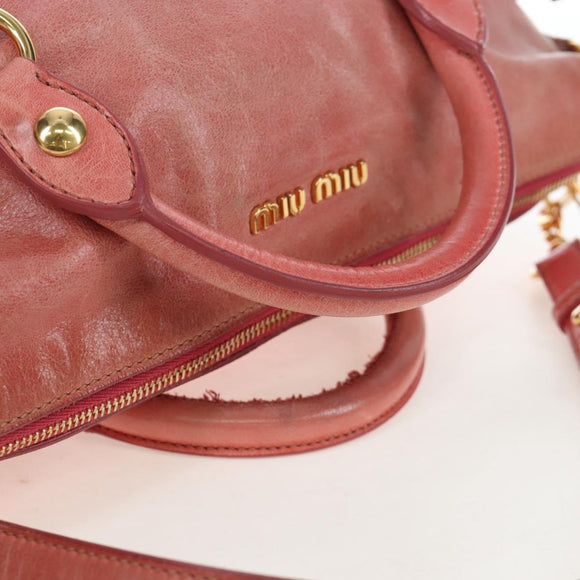 Miu Miu Hand Bag Vitello Lux Leather 2way Pink Gold Auth 199199V