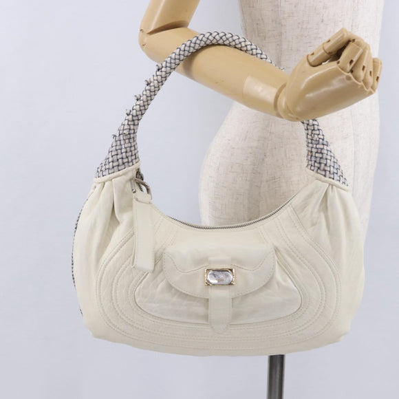 FENDI Spy Bag Shoulder Bag Leather White Auth 199204V