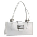 FENDI Mamma Baguette Hand Bag Leather Silver Auth 199212SAV-1