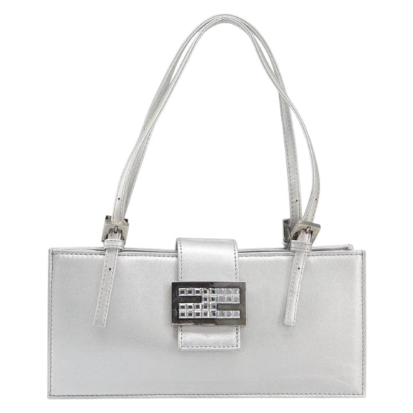 FENDI Mamma Baguette Hand Bag Leather Silver Auth 199212SAV