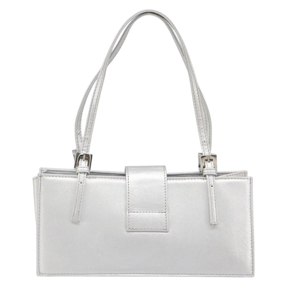 FENDI Mamma Baguette Hand Bag Leather Silver Auth 199212SAV
