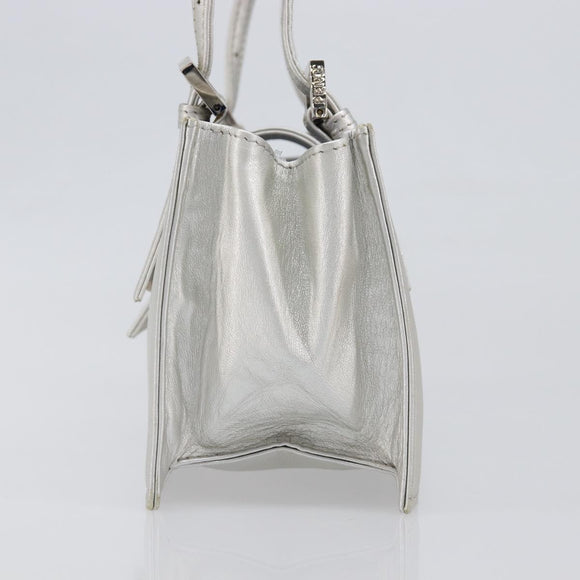 FENDI Mamma Baguette Hand Bag Leather Silver Auth 199212SAV