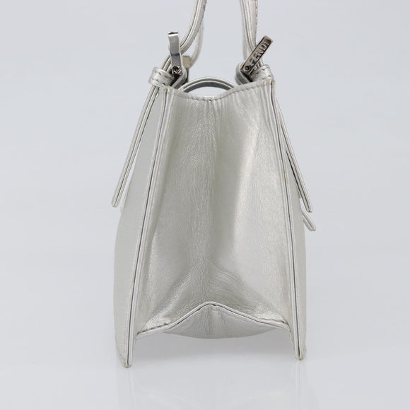 FENDI Mamma Baguette Hand Bag Leather Silver Auth 199212SAV