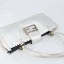 FENDI Mamma Baguette Hand Bag Leather Silver Auth 199212SAV-6