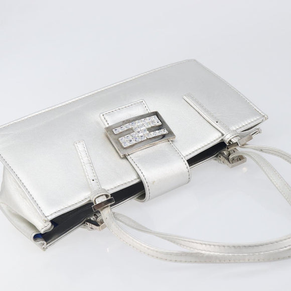 FENDI Mamma Baguette Hand Bag Leather Silver Auth 199212SAV