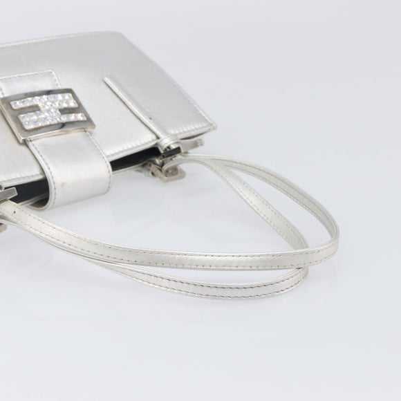 FENDI Mamma Baguette Hand Bag Leather Silver Auth 199212SAV
