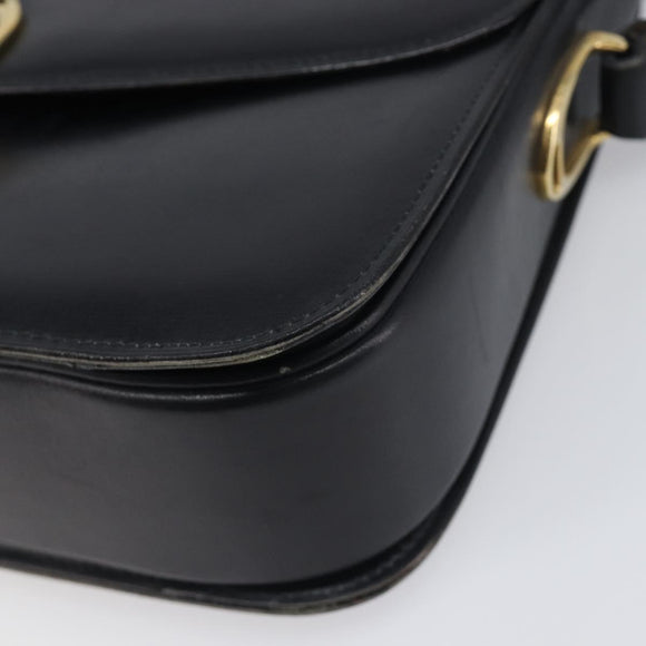 CELINE Shoulder Bag Leather Black Gold Auth 199214